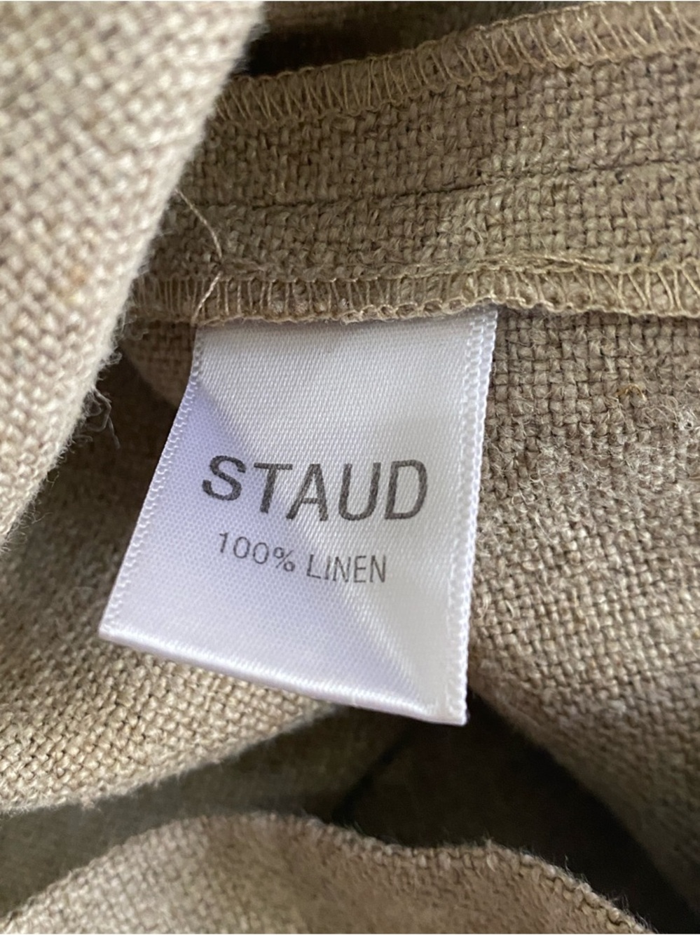 STAUD Lampone Beige 100% Linen Wide-Leg Cropped Jumpsuit with Black Trim 0 - Picture 6 of 15